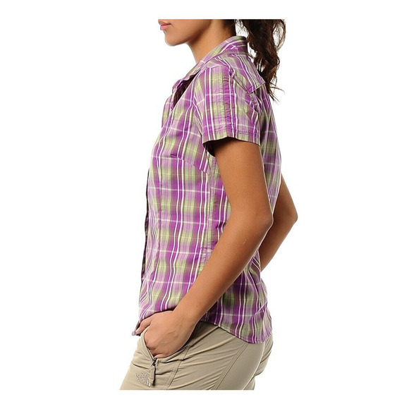 The North Face Boulder Penelope Shirt Top Womens L Purple Green Plaid Vented - Picture 1 of 14